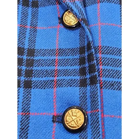 Pendleton Blue Plaid 100% Wool Blazer Gold Crest Buttons Made USA Women’s 14 - Picture 3 of 8